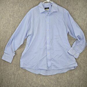 Chaps Mens Long Sleeve Blue Checkered Button-Up Shirt Regular Fit Wrinkle-Free